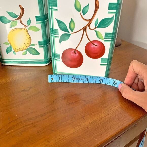 Vintage Lillian Vernon Bright Farmhouse Kitchen Fruit Canister Wood Lid Set of 4 - Picture 12 of 12